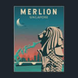 Merlion Singapore Travel Vintage Art Postcard<br><div class="desc">Merlion vector artwork. The Merlion is the official mascot of Singapore. It is depicted as a mythical creature with the head of a lion and the body of a fish.</div>