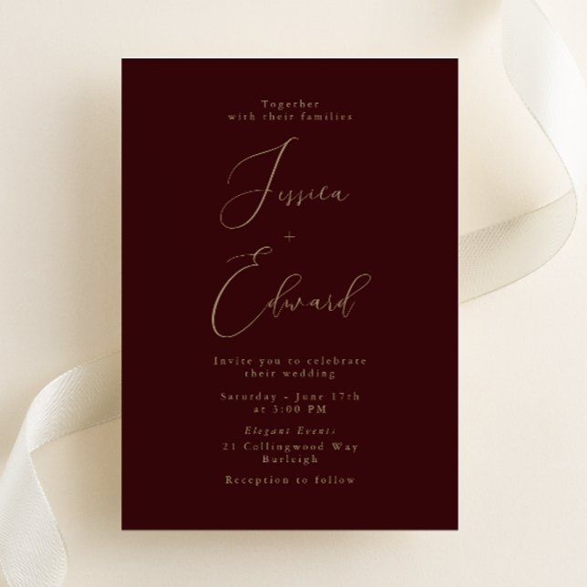 Merlot and Gold Wedding Invitation (Creator Uploaded)