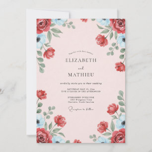 Merlot Azure Petal Wedding Invitation