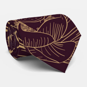 Merlot Bourdeau Wine Gold Floral Wedding Tie