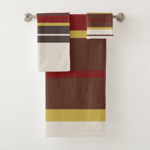 Merlot Gold Wood and Oak Stripes Bath Towel Set