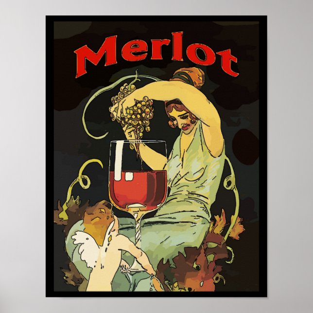 Merlot Grapes, Wine Poster (Front)