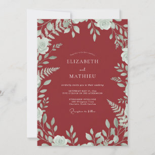Merlot Mint Leafy Wedding Invitation