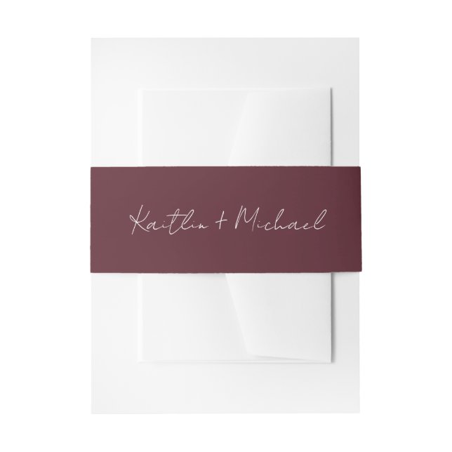 Merlot Modern Wedding Handwriting Invitation Belly Band (Front Example)