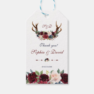 Merlot Navy Blue Floral Bloom Wedding Gift Tags
