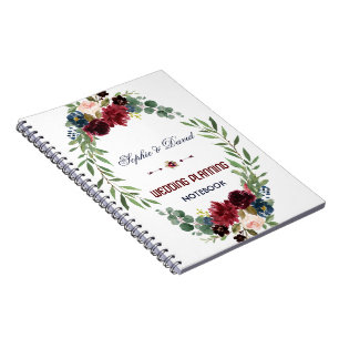 Merlot Navy Blue Floral Bloom Wedding Planner Notebook
