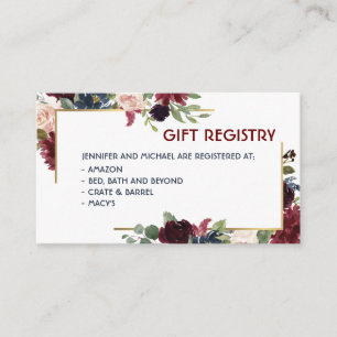 Merlot & Navy Floral Wedding Event Gift Registry Enclosure Card