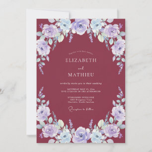 Merlot Periwinkle Wreath Wedding Invitation