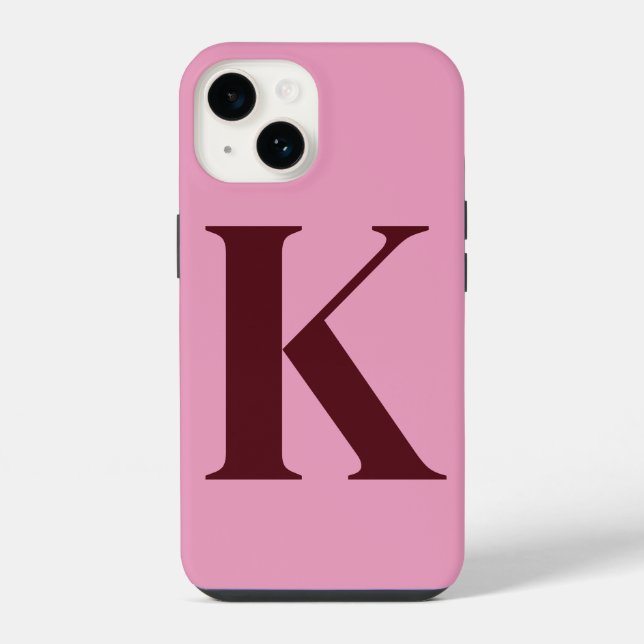 Merlot Pink Initial Personalised Monogram Design  iPhone Case (Back)