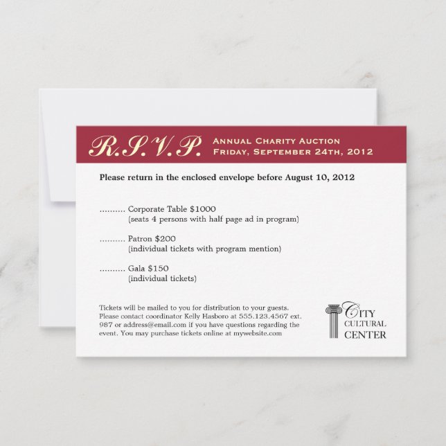 Merlot red business gala event corporate RSVP (Front)