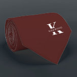 Merlot-Red Elegant Monogram   Name | Two-Sided Tie<br><div class="desc">An elegant two-sided necktie featuring a bold white monogram across an Merlot-Red background. On top of this monogram sits your first or last name spelled out in all capitals. If you prefer a bolder look for the personal name inside of the large letter you can do the following: Use the...</div>