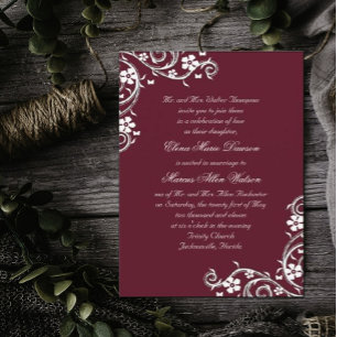 Merlot Red Floral Swirls Wedding Invitation