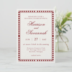 Merlot Red Harlequin Chequered Rehearsal Dinner Invitation