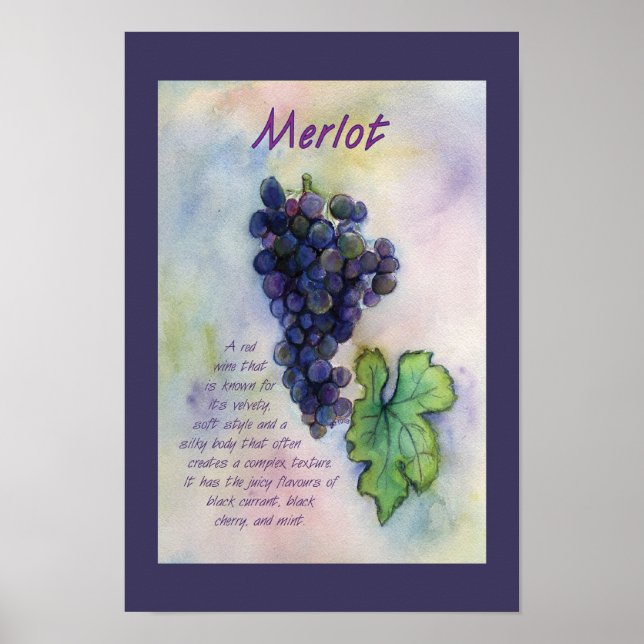 Merlot Red Wine Grapes Art Poster Print (Front)