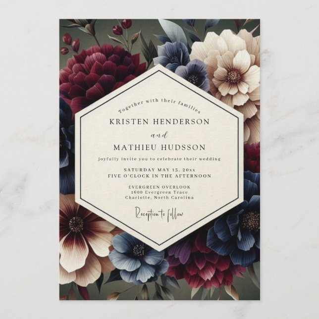 Merlot Rembrandt Bloom Wedding Invitation (Front)