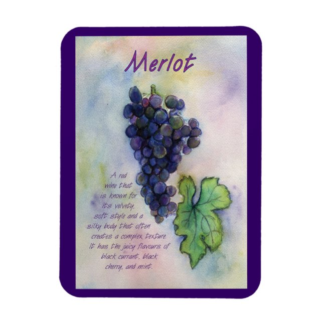 Merlot Wine Grapes Painting Art Magnet (Vertical)
