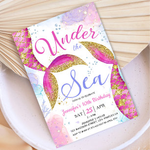 Mermaid 10th Birthday Party Girl Under the Sea Invitation