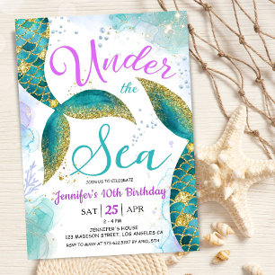 Mermaid 10th Birthday Purple Teal Under the Sea Invitation