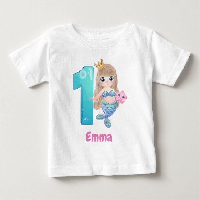 Mermaid 1st Birthday Baby T-Shirt  (Front)