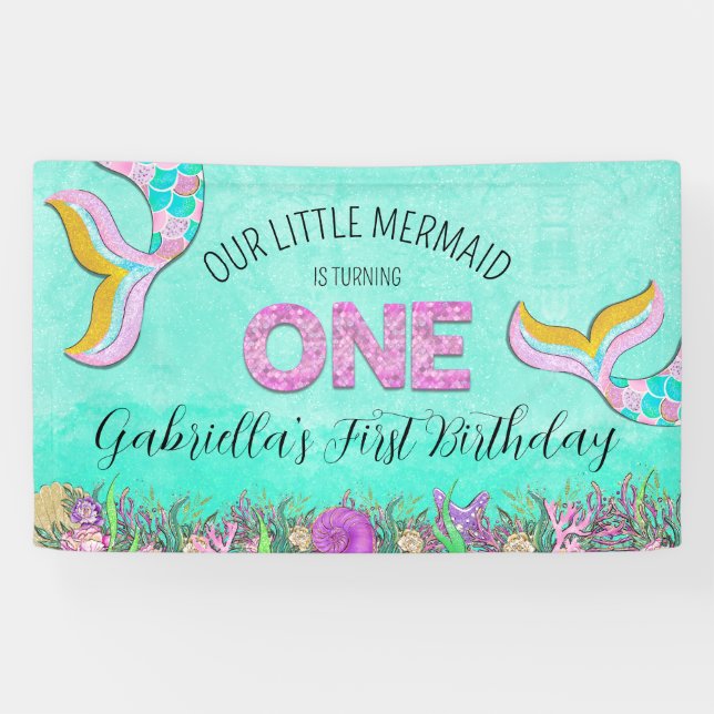 Mermaid 1st Birthday Banner (Horizontal)