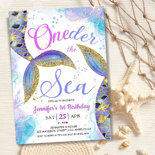 Mermaid 1st Birthday Girl ONEder the Sea Invitation