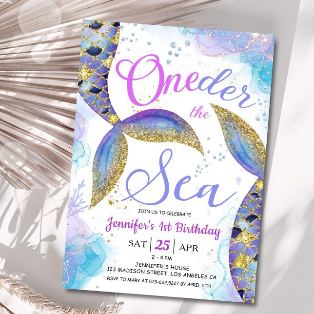 Mermaid 1st Birthday Girl Pink ONEder the Sea Invitation (Creator Uploaded)