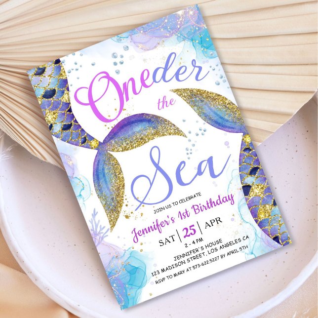 Mermaid 1st Birthday Girl Pink ONEder the Sea  Invitation (Creator Uploaded)