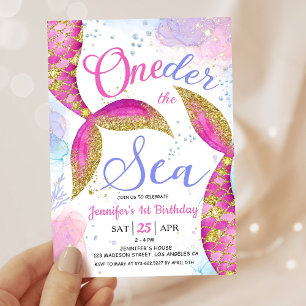 Mermaid 1st Birthday Girl Pink ONEder the Sea  Invitation