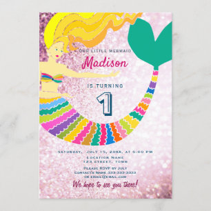 Mermaid 1st Birthday Invitation