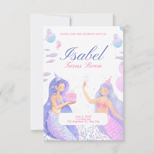 Mermaid 1st Birthday Invitation (Front)