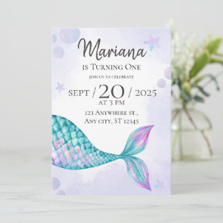 mermaid 1st birthday invitations girl