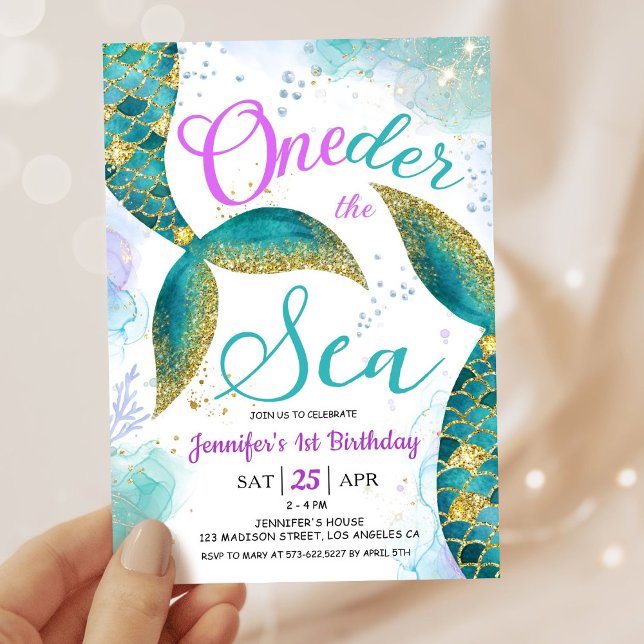 Mermaid 1st Birthday Invite Glitter ONEder the Sea (Creator Uploaded)