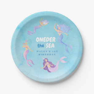 Mermaid 1st Birthday ONEder the sea Blue Budget Paper Plate