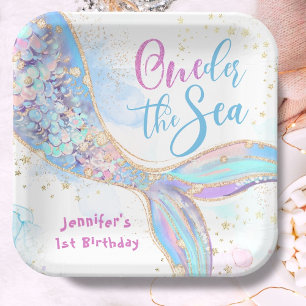 Mermaid 1st Birthday Oneder The Sea  Blue Paper Plate