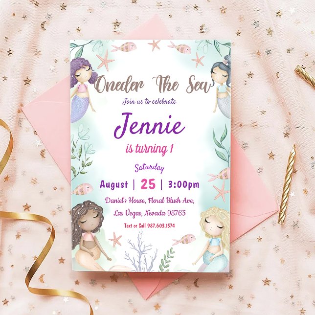Mermaid 1st Birthday ONEder The Sea Party Invitati Invitation (Creator Uploaded)