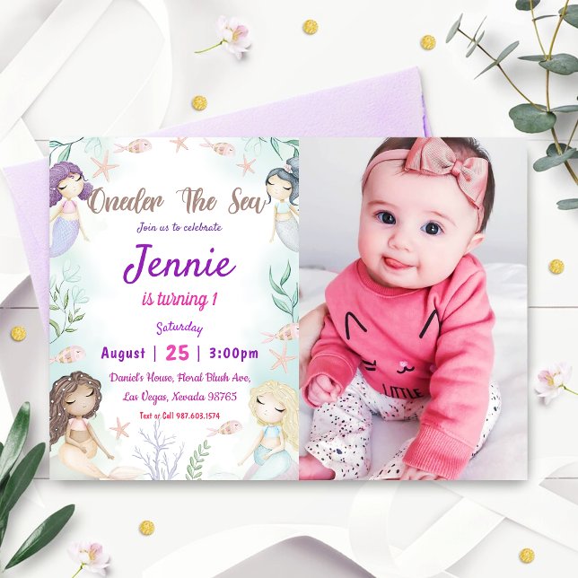 Mermaid 1st Birthday ONEder The Sea Party Invitati Invitation (Creator Uploaded)
