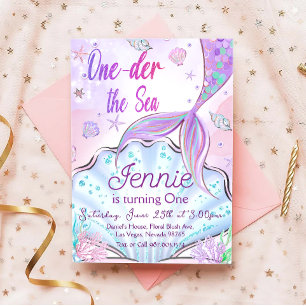 Mermaid 1st Birthday ONEder The Sea Party  Invitation