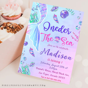 Mermaid 1st Birthday ONEder The Sea Party  Invitation