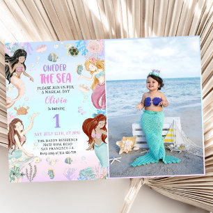 Mermaid 1st Birthday Oneder The Sea Party Invitation