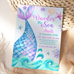 Mermaid 1st Birthday Oneder The Sea Party Invitation