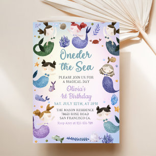 Mermaid 1st Birthday Oneder The Sea Party  Invitation
