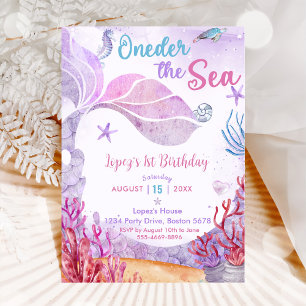 Mermaid 1st Birthday Oneder The Sea Party  Invitation