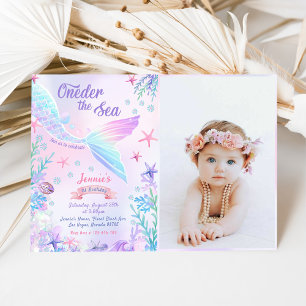 Mermaid 1st Birthday Oneder The Sea Party Photo Invitation