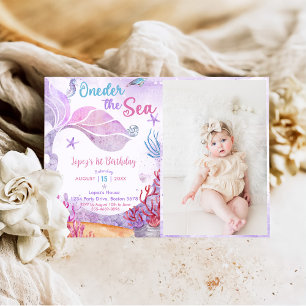 Mermaid 1st Birthday Oneder The Sea Party Photo Invitation