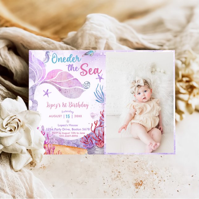  Mermaid 1st Birthday Oneder The Sea Party Photo Invitation (Creator Uploaded)