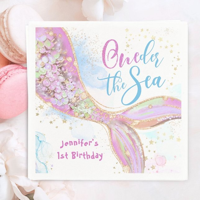 Mermaid 1st Birthday Oneder The Sea Pink Napkin (Creator Uploaded)