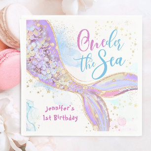 Mermaid 1st Birthday Oneder The Sea Purple Napkin
