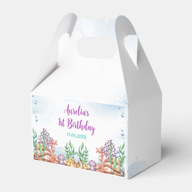 Mermaid 1st Birthday Party Oneder The Sea Favour Box (Front Side)