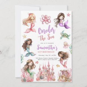 Mermaid 1st Birthday Party ONEder The Sea Mermaid Invitation
