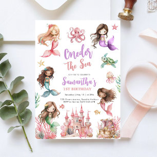 Mermaid 1st Birthday Party ONEder The Sea Mermaid  Invitation
